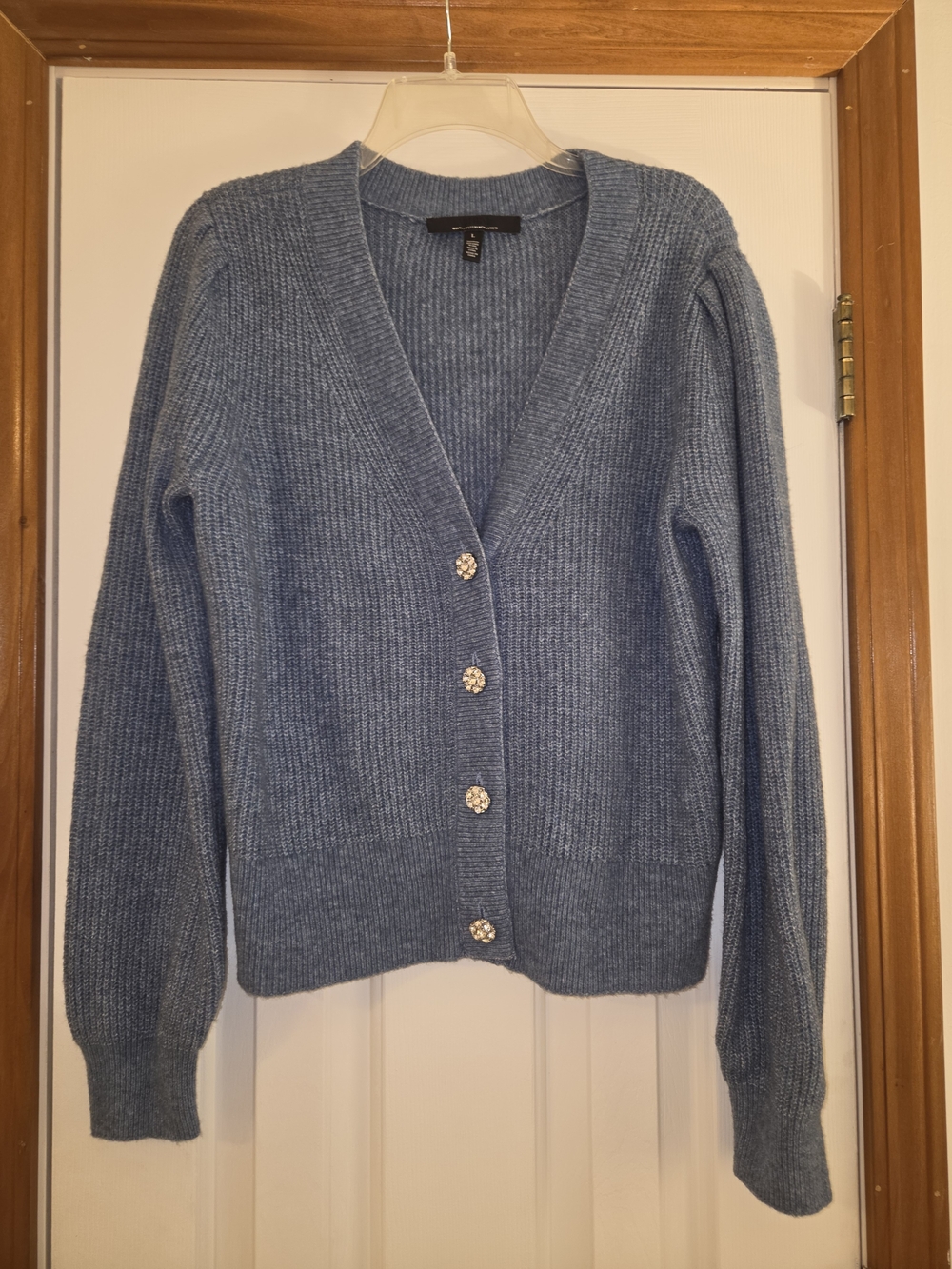 Blue White House Black Market V-Neck Button Front Cardigan